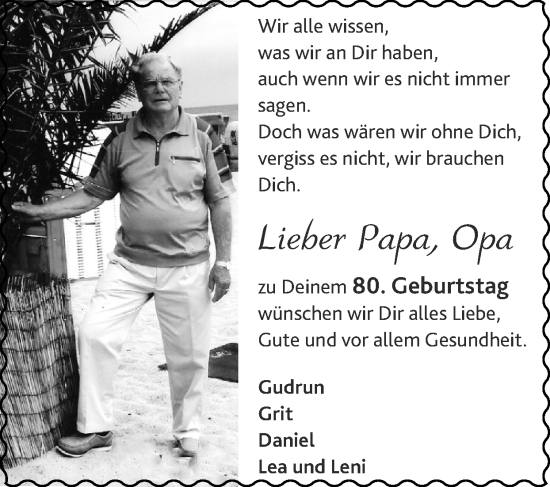 Glückwunschanzeige von 80 zigster Geburtstag  von Zeitung am Sonntag