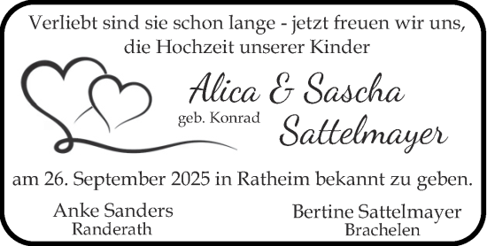 Glückwunschanzeige von Alica & Sascha Sattelmayer von Zeitung am Sonntag