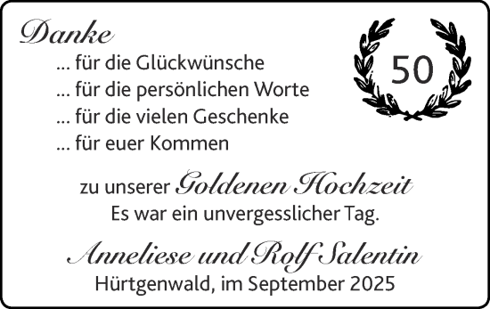 Glückwunschanzeige von Anneliese und Rolf Salentin von Zeitung am Sonntag
