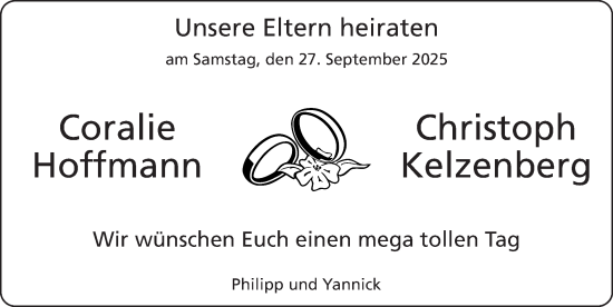 Glückwunschanzeige von Coralie Hoffmann & Christoph Kelzenberg  von Zeitung am Sonntag