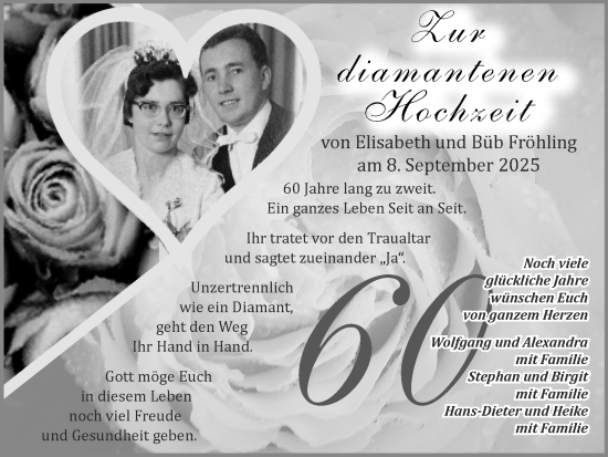 Glückwunschanzeige von Elisabeth und Büb Fröhling von Zeitung am Sonntag