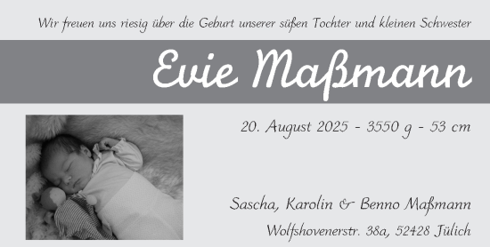 Glückwunschanzeige von Evie Maßmann von Zeitung am Sonntag