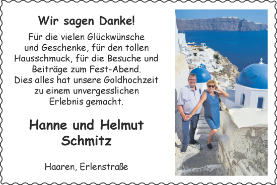 Glückwunschanzeige von Hanne und Helmut Schmitz von Zeitung am Sonntag