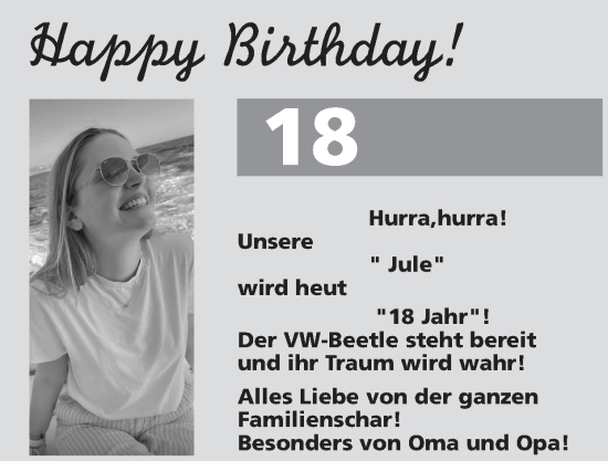 Glückwunschanzeige von Jule  von Zeitung am Sonntag