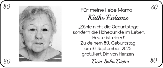 Glückwunschanzeige von Käthe  Eidams von Zeitung am Sonntag