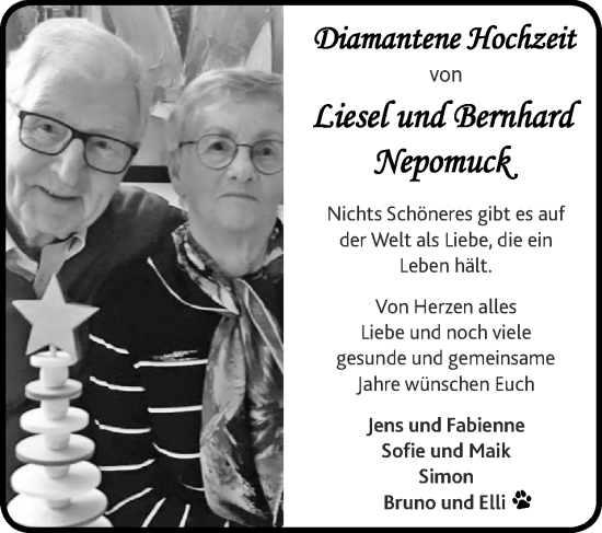 Glückwunschanzeige von Liesel und Bernhard Nepomuck von Zeitung am Sonntag