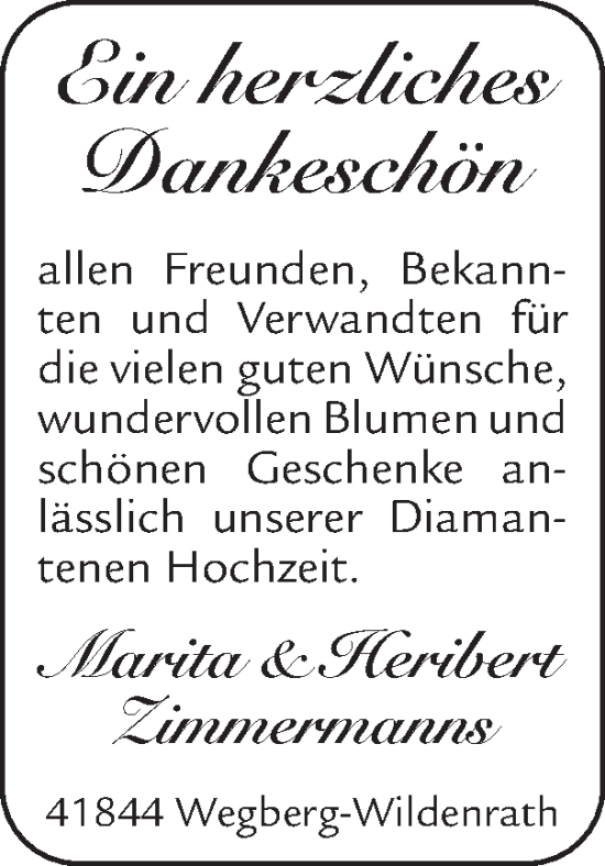 Glückwunschanzeige von Marita und Heribert Zimmermanns von Zeitung am Sonntag