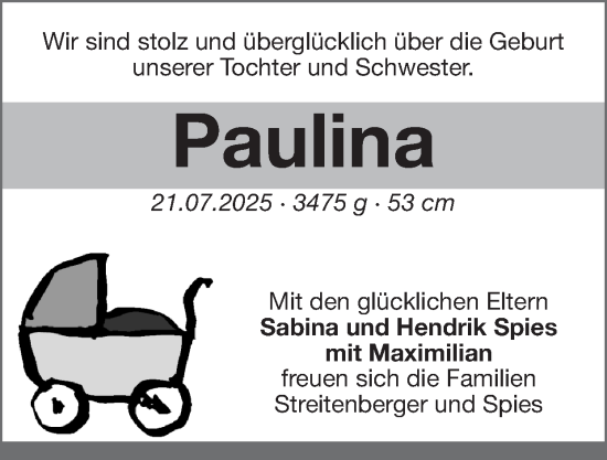 Glückwunschanzeige von Paulina  von Zeitung am Sonntag