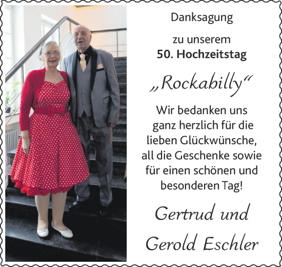 Glückwunschanzeige von Gertrud und Gerold Eschler von Zeitung am Sonntag