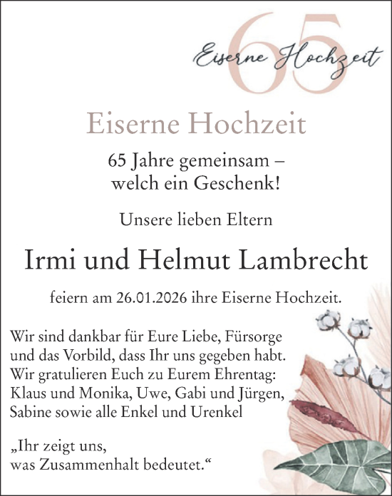 Glückwunschanzeige von Irmi und Helmut Lambrecht von Zeitung am Sonntag