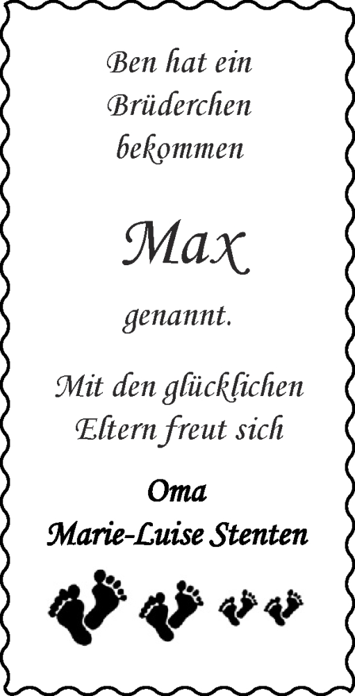Glückwunschanzeige von Max  von Zeitung am Sonntag