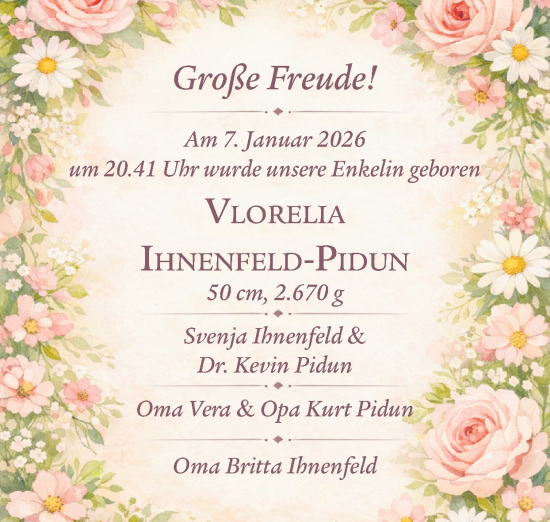 Glückwunschanzeige von Vlorelia Ihnenfeld-Pidun von Zeitung am Sonntag