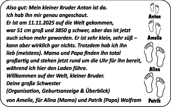 Glückwunschanzeige von Anton  von Zeitung am Sonntag