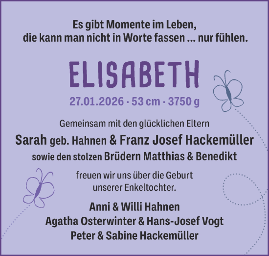 Glückwunschanzeige von Elisabeth  von Zeitung am Sonntag