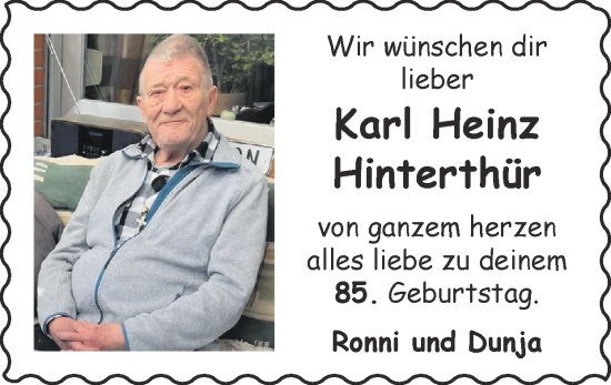 Glückwunschanzeige von Karl Heinz Hintertür von Zeitung am Sonntag