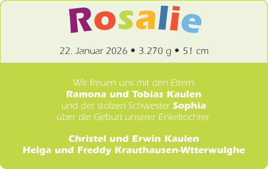 Glückwunschanzeige von Rosalie  von Zeitung am Sonntag